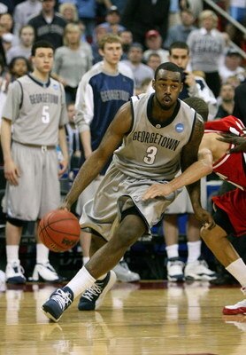 RALEIGH, NC - MARCH 23:  DaJuan Summers #3 of the Georgetown Hoyas dribbles the ball against the Davidson Wildcats during the 2nd round of the East Regional of the 2008 NCAA Men's Basketball Tournament at RBC Center on March 23, 2008 in Raleigh, North Car