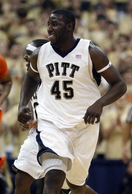 PITTSBURGH - JANUARY 19: DeJuan Blair #45 of the Pittsburgh Panthers reacts after a first half basket while playing the Syracuse Orange on January 19, 2009 at the Petersen Events Center in Pittsburgh, Pennsylvania.  (Photo by Gregory Shamus/Getty Images)