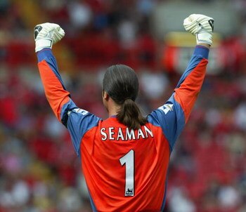 LONDON - AUGUST 17:  (FILE PHOTO) David Seaman of Manchester City celebrates during the FA Barclaycard Premiership match between Charlton Athletic and Manchester City held on August 17, 2003 at The Valley, in London. David Seaman, who was capped 75 times 