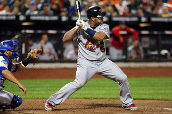 NEW YORK - JUNE 22:  Albert Pujols #5 of the St. Louis Cardinals bats against the New York Mets on June 22, 2009 at Citi Field in the Flushing neighborhood of the Queens borough of New York City.  (Photo by Jim McIsaac/Getty Images)