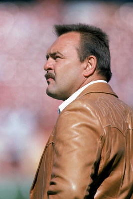 1985: Hall of Fame linebacker Dick Butkus looks on as he attends a NFL game in 1985. Butkus played for the Chicago Bears from 1965-1973. (Photo by George Rose/Getty Images)