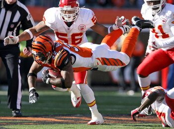 CINCINNATI - DECEMBER 28: Cedric Benson #32 of the Cincinnati Bengals runs with the ball during the NFL game against the Kansas City Chiefs on December 28, 2008 at Paul Brown Stadium in Cincinnati, Ohio. (Photo by Andy Lyons/Getty Images)