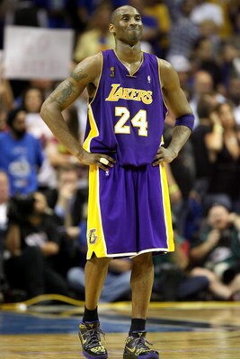 ORLANDO, FL - JUNE 14:  Kobe Bryant #24 of the Los Angeles Lakers reacts in the fourth quarter before defeating the Orlando Magic 99-86 in Game Five of the 2009 NBA Finals on June 14, 2009 at Amway Arena in Orlando, Florida.  NOTE TO USER:  User expressly