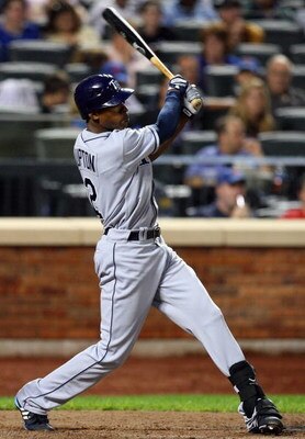 NEW YORK - JUNE 19:  B.J. Upton #2 of the Tampa Bay Rays bats against the New York Mets on June 19, 2009 at Citi Field in the Flushing neighborhood of the Queens borough of New York City.  (Photo by Jim McIsaac/Getty Images)