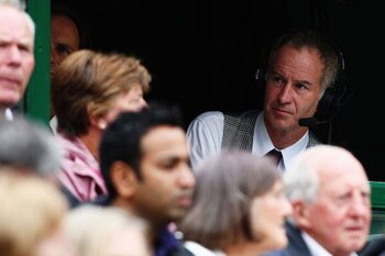 LONDON - JULY 02:  Commentator and former player, John McEnroe looks on from the commentary box during the Men's Quarter Final match between Roger Federer of Switzerland and Mario Ancic of Croatia on day nine of the Wimbledon Lawn Tennis Championships at 