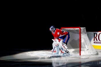 MONTREAL- APRIL 22:  Carey Price #31 of the Montreal Canadiens is introduced during pre-game ceremonies prior to facing the Boston Bruins in Game Four of the Eastern Conference Quarterfinals of the 2009 Stanley Cup Playoffs at the Bell Centre on April 22,
