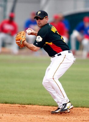 BRADENTON, FL - MARCH 10:  Shortstop Jack Wilson #2 of the Pittsburgh Pirates prepares to make the throw to first against the Philadelphia Phillies during the Grapefruit League Spring Training game on March 10, 2008 at McKechnie Field in Bradenton, Florid
