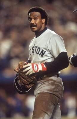 FLUSHING, NY - OCTOBER 27:  Jim Rice #14 of the Boston Red Sox stands on the field during Game seven of the 1986 World Series against the New York Mets at Shea Stadium on October 27, 1986 in Flushing, New York. The Mets defeated the Red Sox 8-5 to win the
