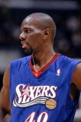 5 Dec 2000:  Tyrone Hill #40 of the Philadelphia 76ers looks on the court during the game against the Los Angeles Lakers at the STAPLES Center in Los Angeles, California.  The Lakers defeated the 76ers 96-85.   NOTE TO USER: It is expressly understood tha