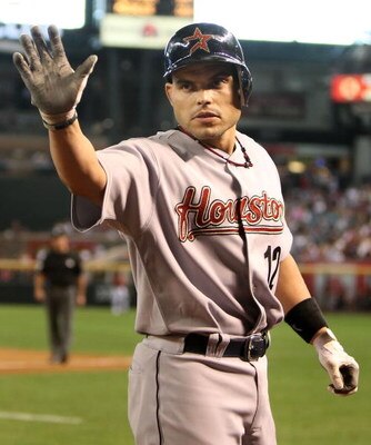 PHOENIX - JUNE 14:  Ivan Rodriguez #12 of the Houston Astros at bat during the major league baseball game against the Arizona Diamondbacks at Chase Field on June 14, 2009 in Phoenix, Arizona. The Astros defeated the Diamondbacks 8-3.  (Photo by Christian 