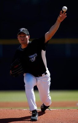 DUNEDIN, FL - MARCH 03:  Pitcher Mike Maroth #34 of the Toronto Blue Jays pitches against Team Canada during a exhibition spring training game at Dunedin Stadium on March 3, 2009 in Dunedin, Florida.  (Photo by J. Meric/Getty Images)