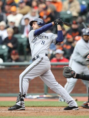 SAN FRANCISCO - APRIL 07:  Ryan Braun #8 of the Milwaukee Brewers bats against the San Francisco Giants during Opening Day of the Major League Baseball season on April 7, 2009 at AT&T Park in San Francisco, California.  (Photo by Jed Jacobsohn/Getty Image