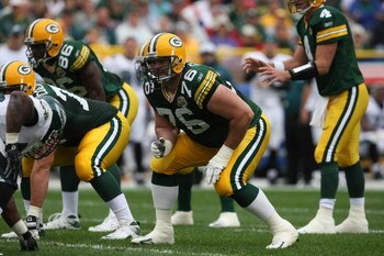 GREEN BAY, WI - SEPTEMBER 09: Chad Clifton #76 of the Green Bay Packers awaits the snap against the Philadelphia Eagles on September 9, 2007 at Lambeau Field in Green Bay, Wisconsin. The Packers defeated the Eagles 16-13. (Photo by Jonathan Daniel/Getty I