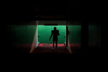 KANSAS CITY, MO - AUGUST 16:  Defensive end Jared Allen #69 of the Kansas City Chiefs walks down the players' tunnel as he enters the field prior to the start of the preseason game against the Miami Dolphins on August 16, 2007 at Arrowhead Stadium in Kans