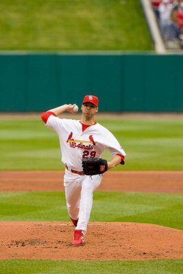 ST. LOUIS - APRIL 9:  Chris Carpenter #29 of the St. Louis Cardinals pitches during the MLB game against the Pittsburgh Pirates on April 9, 2009 at Busch Stadium in St. Louis, Missouri.  The Cardinals defeated the Pirates 2-1.  (Photo by Dilip Vishwanat/G