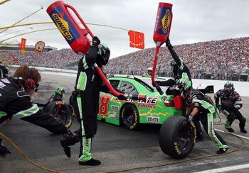 LOUDON, NH - JUNE 28:  Kyle Busch, driver of the #18 Interstate Batteries Toyota, pits during the NASCAR Sprint Cup Series LENOX Industrial Tools 301 at New Hampshire Motor Speedway on June 28, 2009 in Loudon, New Hampshire.  (Photo by Jerry Markland/Gett