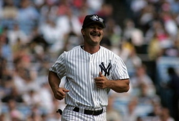 NEW YORK - JULY 9:  Don Mattingly smiles as he rounds the bases during the New York Yankees 59th annual old-timers' day before the start of the Yankees game against the Cleveland Indians on July 9, 2005 at Yankee Stadium in the Bronx borough of New York C