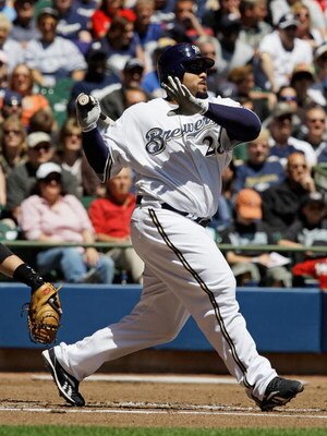 MILWAUKEE - MAY 14: Prince Fielder #28 of the Milwaukee Brewers hits the ball against the Florida Marlins on May 14, 2009 at Miller Park in Milwaukee, Wisconsin. The Brewers defeated the Marlins 5-3.  (Photo by Jonathan Daniel/Getty Images)