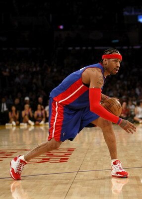 LOS ANGELES, CA - NOVEMBER 14:  Allen Iverson #1 of the Detroit Pistons dribbles the ball against the Los Angeles Lakers on November 14, 2008 at Staples Center in Los Angeles, California.   NOTE TO USER: User expressly acknowledges and agrees that, by dow