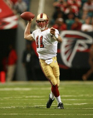ATLANTA - NOVEMBER 04:  Quarterback Alex Smith #11 of the San Francisco 49ers prepares to throw a pass against the Atlanta Falcons at Georgia Dome on November 4, 2007 in Atlanta, Georgia.The Falcons defeated the 49ers 20-16.  (Photo by Doug Benc/Getty Ima