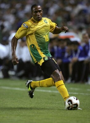 CARSON, CA - JULY 8:  Ricardo Fuller #10 of Jamaica controls the ball against Guatemala during a CONCACAF Gold Cup game on July 8, 2005 at the Home Depot Center in Carson, California.  Jamaica won 4-3.  (Photo by Stephen Dunn/Getty Images)