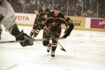 6 Oct 2000:  Left winger Marian Gaborik #10 of the Minnesota Wild in action against the Anaheim Mighty Ducks at The Arrowhead Pond in Anaheim, California. The Ducks won 3-1. Mandatory Credit: Kellie Landis/ALLSPORT