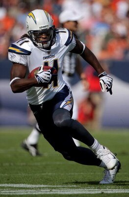 DENVER - SEPTEMBER 14:  Wide reciever Legedu Naanee #11 of the San Diego Chargers makes a reception against the Denver Broncos during NFL action at Invesco Field at Mile High on September 14, 2008 in Denver, Colorado. The Broncos defeated the Chargers 39-