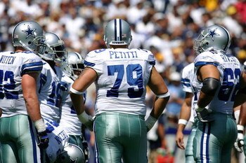 SAN DIEGO - SEPTEMBER 11:  Offensive lineman Rob Petitti #79 of the Dallas Cowboys looks on during play against the San Diego Chargers on September 11, 2005 at Qualcomm Stadium in San Diego, California.  The Cowboys won 28-24.  (Photo by Donald Miralle/Ge