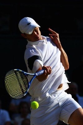 WIMBLEDON, ENGLAND - JULY 03:  Andy Roddick of USA plays a forehand during the men's singles semi final match against Andy Murray of Great Britain on Day Eleven of the Wimbledon Lawn Tennis Championships at the All England Lawn Tennis and Croquet Club on 