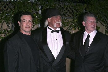 UNIVERSAL CITY, CA - APRIL 2:  Wrestler Hulk Hogan, Sylvester Stallone and Vince Mcmanon attend Sylvester Stallone's Induction of Hulk Hogan into WWE Hall of Fame  at Universal Amphitheatre on April 2, 2005 in Los Angeles, California.  (Photo by Frazer Ha