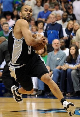 DALLAS - APRIL 25:  Guard Tony Parker #9 of the San Antonio Spurs during play against the Dallas Mavericks in Game Four of the Western Conference Quarterfinals during the 2009 NBA Playoffs at American Airlines Center on April 25, 2009 in Dallas, Texas. NO