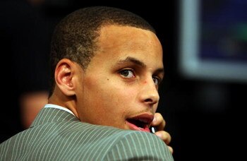 NEW YORK - JUNE 25:  Stephen Curry looks on prior to the 2009 NBA Draft at the Wamu Theatre at Madison Square Garden June 25, 2009 in New York City. NOTE TO USER: User expressly acknowledges and agrees that, by downloading and/or using this Photograph, Us