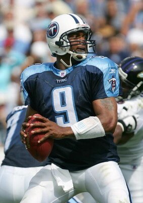 NASHVILLE, TN - SEPTEMBER 18:  Steve McNair #9 of the Tennessee Titans drops back to pass during the game with the Baltimore Ravens at the Coliseum on September 18, 2005 in Nashville, Tennessee.  The Titans won 25-10. (Photo by Doug Pensinger/Getty Images
