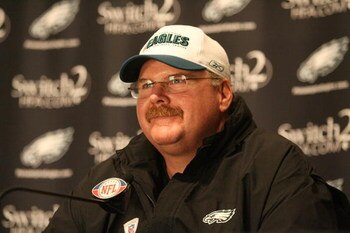 PHILADELPHIA - MAY 1: Head coach Andy Reid of the Philadelphia Eagles speaks at a press conference during minicamp at the NovaCare Complex on May 1, 2009 in Philadelphia, Pennsylvania. (Photo by Hunter Martin/Getty Images)