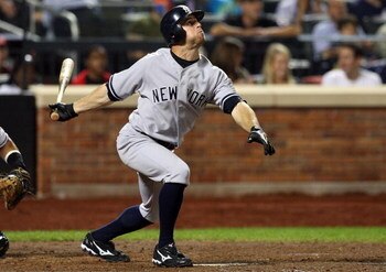 NEW YORK - JUNE 28:  Brett Gardner #11 of the New York Yankees bats against the New York Mets on June 28, 2009 at Citi Field in the Flushing neighborhood of the Queens borough of New York City. The Yankees defeated the Mets 4-2.  (Photo by Jim McIsaac/Get