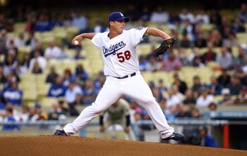 LOS ANGELES, CA - JUNE 09:  Chad Billingsley #58 of the Los Angeles Dodgers throws a pitch against the San Diego Padres in the first inning at Dodger Stadium on June 9, 2009 in Los Angeles, California.  (Photo by Jeff Gross/Getty Images)