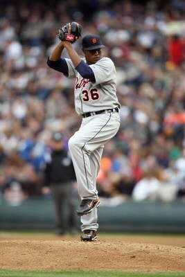 SEATTLE - APRIL 18:  Edwin Jackson #36 of the Detroit Tigers pitches during the game against the Seattle Mariners on April 18, 2009 at Safeco Field in Seattle, Washington. (Photo by Otto Greule Jr/Getty Images)