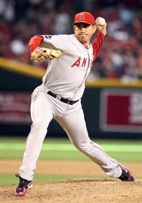 PHOENIX - JUNE 27:  Relief pitcher Brian Fuentes #40 of the Los Angeles Angels of Anaheim pitches against the Arizona Diamondbacks during the major league baseball game at Chase Field on June 27, 2009 in Phoenix, Arizona. The Angels defeated the Diamondba