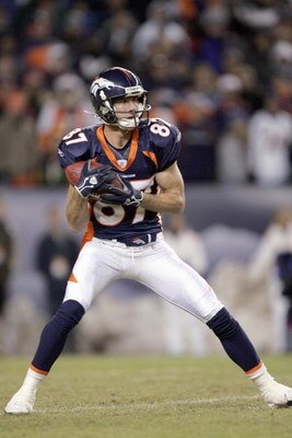DENVER - DECEMBER 31:  David Kircus #87 of the Denver Broncos carries the ball during the game against the San Francisco 49ers at Invesco Field at Mile High on December 31, 2006 in Denver, Colorado. The 49ers won 26-23, eliminating the Broncos from the pl