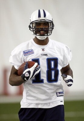 NASHVILLE, TN - MAY 1: Kenny Britt #18 of the Tennessee Titans smiles during the Tennessee Titans Minicamp on May 1, 2009 at Baptist Sports Park in Nashville, Tennessee. (Photo by Joe Murphy/Getty Images)
