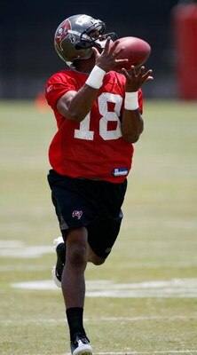 TAMPA, FL - MAY 01:  Defensive back Sammie Stroughter #18 of the Tampa Bay Buccaneers catches a pass during the Buccaneers Rookie Minicamp at One Buccaneer Place on May 1, 2009 in Tampa, Florida.  (Photo by J. Meric/Getty Images)