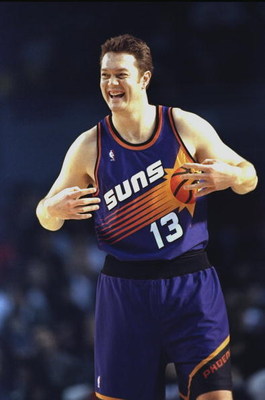 5 Feb 1999: Luc Longley #13 of the Phoenix Suns laughs during a game against the Los Angeles Clippers at the LA Sports Arena in Los Angeles, California. The Suns defeated the Clippers 101-92. Mandatory Credit: Aubrey Washington  /Allsport