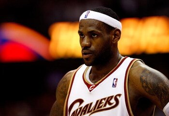 CLEVELAND - MAY 28:  LeBron James #23 of the Cleveland Cavaliers looks on between plays against the Orlando Magic in Game Five of the Eastern Conference Finals during the 2009 Playoffs at Quicken Loans Arena on May 28, 2009 in Cleveland, Ohio. NOTE TO USE