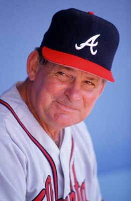 19 APR 1992:  ATLANTA MANAGER BOBBY COX IN THE DUGOUT DURING THE BRAVES GAME VERSUS THE LOS ANGELES DODGERS AT DODGER STADIUM IN LOS ANGELES, CALIFORNIA. Mandatory Credit: Stephen Dunn/ALLSPORT