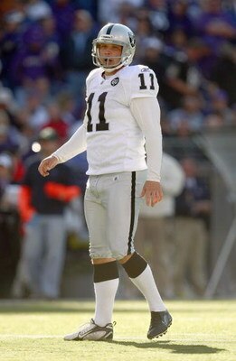 BALTIMORE - OCTOBER 26:  Sebastian Janokowski #11 of the Oakland Raiders follows his field goal kick during the game against the Baltimore Raven at M&T Bank Stadium on October 26, 2008 in Baltimore, Maryland. (Photo by: Chris McGrath/Getty Images)