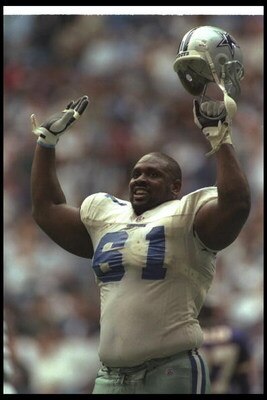 28 Dec 1996:  Offensive lineman Nate Newton of the Dallas Cowboys celebrates during a playoff game against the Minnesota Vikings at Texas Stadium in Irving, Texas.  The Cowboys won the game, 40-15. Mandatory Credit: Brian Bahr  /Allsport