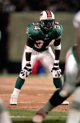 21 Aug 1999:  Cecil Collins #34 of the Miami Dolphins is ready in the line up during the game against the San Diego Chargers at Qualcomm Stadium in San Diego, California. The Dolphins defeated the Chargers 13-10. Mandatory Credit: Tom Hauck  /Allsport