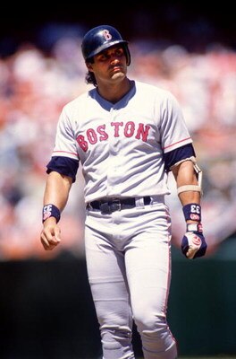 27 AUG 1995:  BOSTON DESIGNATED HITTER AND OUTFIELDER JOSE CANSECOAFTER AN AT-BATT DURING THE RED SOX 4-1 VICTORY OVER THE OAKLAND ATHLETICS AT THE OAKLAND ALAMEDA COLISEUM IN OAKLAND, CALIFORNIA. Mandatory Credit: Otto Greule/ALLSPORT