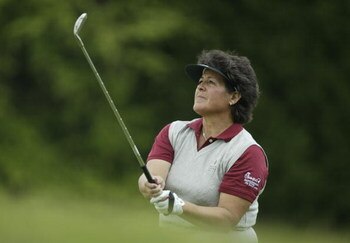 STOCKBRIDGE, GA - APRIL 29:  Nancy Lopez hits a shot during the first round of the Chick-fil-A Charity Championship at Eagle's Landing Country Club on April 29, 2004 in Stockbridge, Georgia.  (Photo by Scott Halleran/Getty Images)
