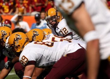 LOS ANGELES, CA - OCTOBER 11:  Quarterback Rudy Carpenter #12 of the Arizona State Sun Devils calls signals against the USC Trojans on October 10, 2008 at the Los Angeles Coliseum in Los Angeles, California.  USC won 28-0.  (Photo by Stephen Dunn/Getty Im